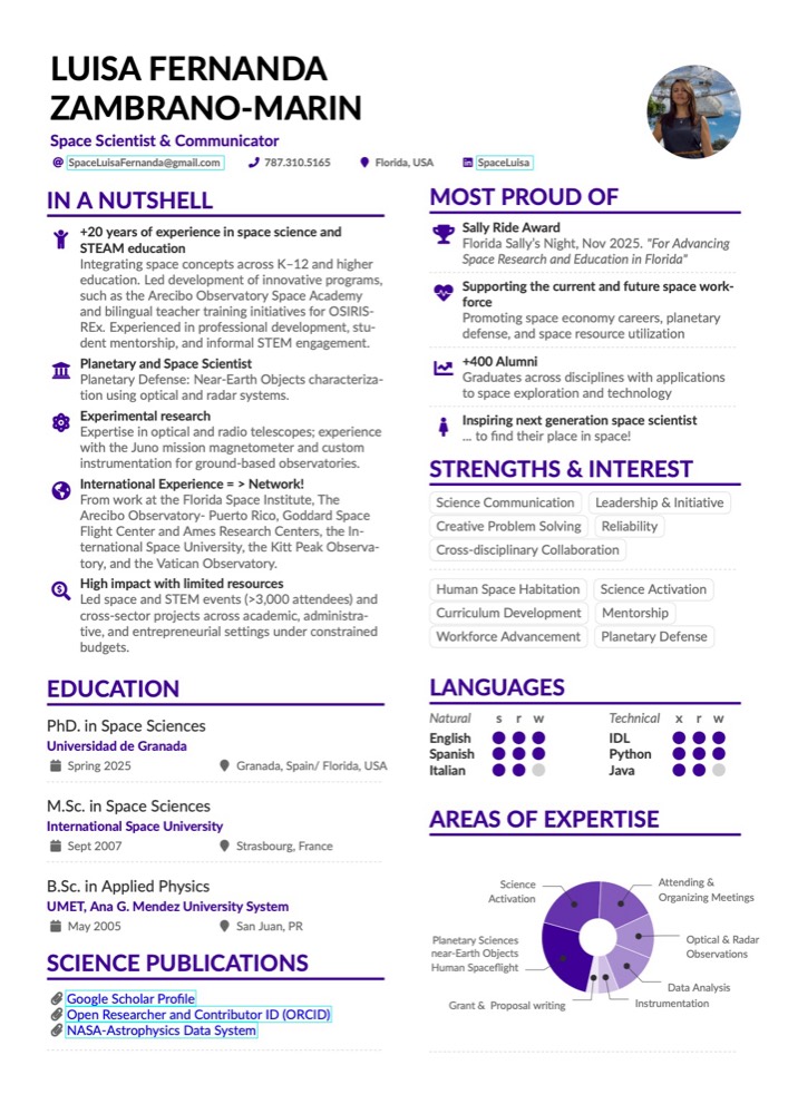 CV page 1: summary, education, strengths, languages and areas of expertise
